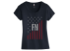 Blue t-shirt with the american flag in red and white, and the FN America logo on the center