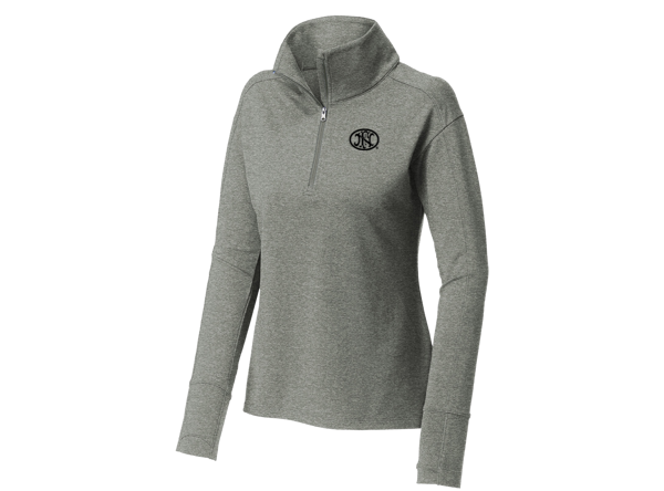 Light-gray women's Fleece Quarter Zip, with long sleeves and a black FN America logo on the left chest.