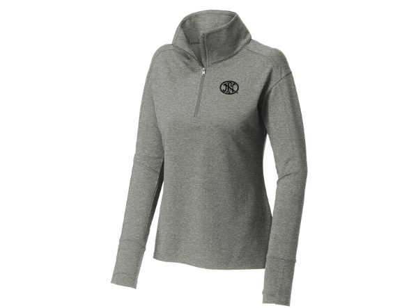 Light-gray women's Fleece Quarter Zip, with long sleeves and a black FN America logo on the left chest.