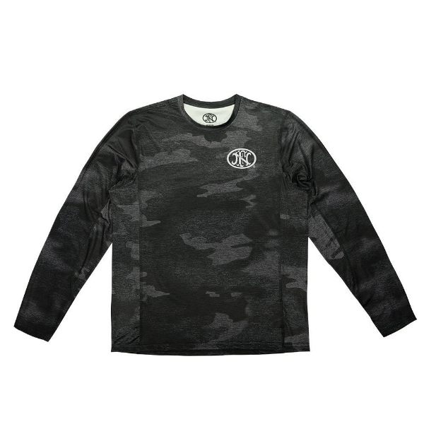 Black Camo Long Sleeve shirt with a white logo of the FN America on the left