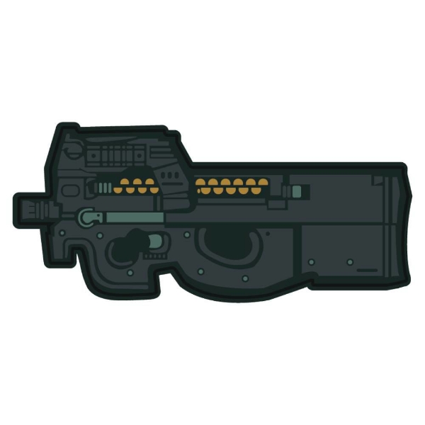 PVC Patch with male velcro backing in shape of P90 model