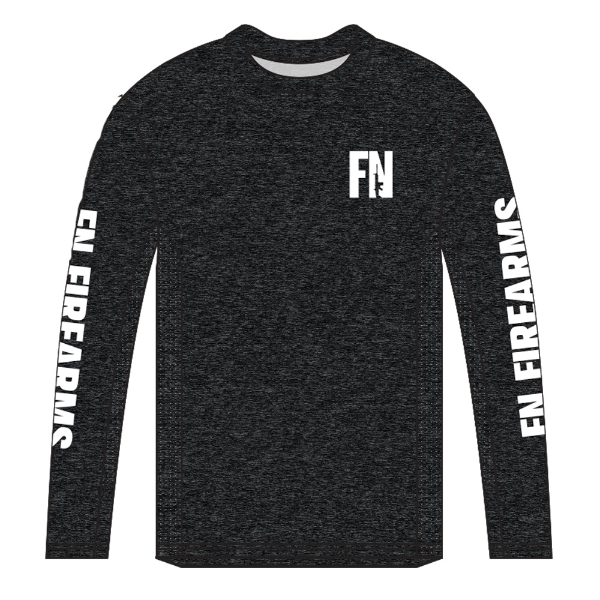 Black long sleeve shirt with white FN logo on the left