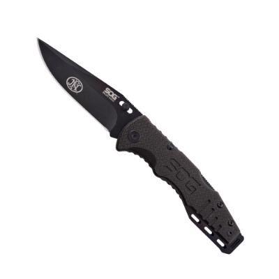 Image of a black pocket knife with FN logo